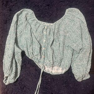 American Eagle Outfitters Floral Teal Blouse